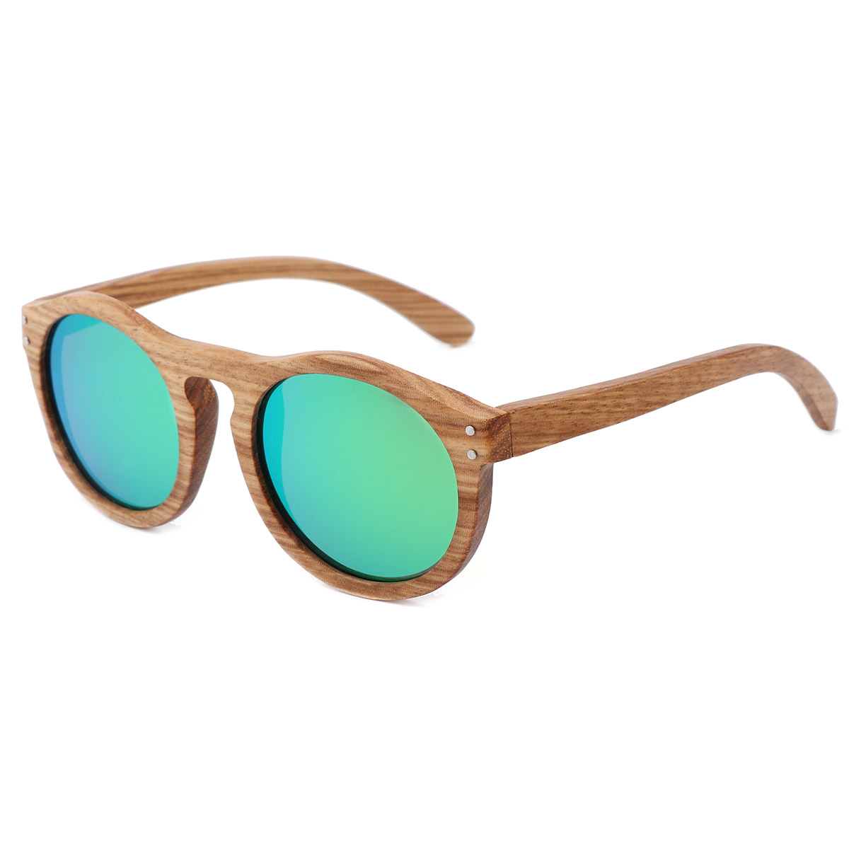Round Frame Vintage Natural Wood Grain Salamin